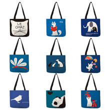 Blue Navy Color Female Handbag Cartoon Animal Design Panda Bird Cat Dog Print Tote Bags Women Girls Practical Accessories 2024 - buy cheap