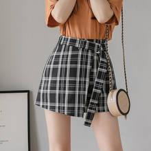 Summer Black And White Plaid A-line Skirt Shorts Fake Two Pieces Irregular High Waist Chiffon Shorts Women Ladies Shorts Femme 2024 - buy cheap