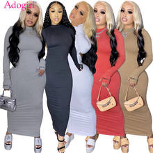 Adogirl etiqueta sorte bordado sólido sem costas maxi vestido 2020 outono inverno feminino gola alta manga longa bodycon vestidos casuais 2024 - compre barato