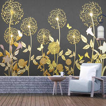 3D настенные фрески на заказ, тисненые золотистые обои с изображением растений, цветов, современная роскошная Настенная картина для гостиной, спальни 2024 - купить недорого