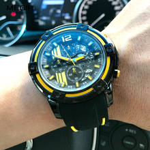 Megir Men's Black Silicone Strap Quartz Watches Chronograph Sports Wristwatch for Man 3atm Waterproof Luminous Hands 2097 Yellow 2024 - buy cheap