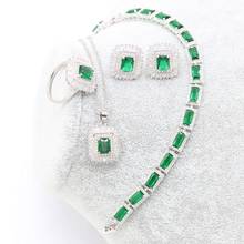 Xutaayi praça verde gem prata conjuntos de jóias de casamento brincos para as mulheres de luxo jóias pulseira anéis nupcial pingente colar 2024 - compre barato