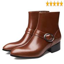 Botines de piel auténtica con cremallera para hombre, botas de vestir de tacón alto, en Punta, color negro y marrón, para invierno 2024 - compra barato