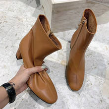 Botas De Invierno para Mujer otoño tacones De Mujer Botas De tobillo De cuero moda señoras Zapatos cortos Bota femenina Zapatos De Mujer 2024 - compra barato