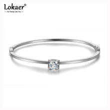 Lokaer Classic Titanium Steel Silver Color Cuff Bracelets Bangles Luxury Cubic Zirconia Wedding Bangle Jewelry For Women B18030 2024 - buy cheap