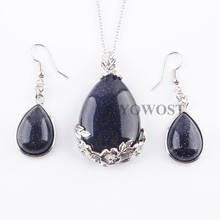 Jewellery Sets for Women Natural Blue Sand Gem Stone Pendulum Pendant Earrings Necklaces Chain 45cm Length IQ3071 2024 - buy cheap