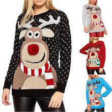 Suéter de Navidad para mujer, suéter de manga larga, Tops de cuello redondo, blusa de moda de Papá Noel 2024 - compra barato