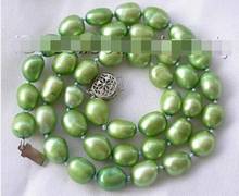 Impressionante colar de pérolas de água doce barroco verde cultivado 8-10mm 18” 2024 - compre barato