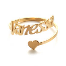 Anillos con nombre personalizados para parejas y mujeres, joyería de acero inoxidable con corazón, placa con nombre de tamaño libre, anillo de oro, regalo de San Valentín 2024 - compra barato
