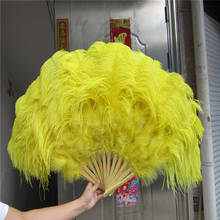 High Quality 12 Bones Big Yellow Ostrich Feather Fan Halloween Party Ornament Decor Necessary Handheld Feathers For Crafts 2024 - buy cheap