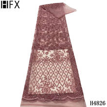 HFX-tela de encaje africano rosa, tejido nigeriano de alta calidad, Material de encaje francés de tul de Dubai, 5 yardas, 2021, H4826 2024 - compra barato