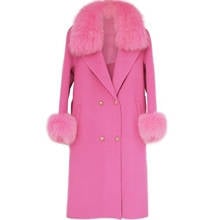 High Quality 100% Wool Women Big Fox Fur Collar Winter Coat Fashion 2020 Woolen Belt Coat 2024 - buy cheap