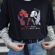Женская футболка с принтом ангела и дьявола, Готическая футболка в стиле гранж, Темная футболка с принтом скелета, модная летняя уличная одежда в стиле Харадзюку, футболки с графическим рисунком 2024 - купить недорого