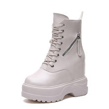 Botas femininas robustas de couro artificial, calçado feminino inverno com salto oculto de neve e zíper bota cano baixo 2019 2024 - compre barato