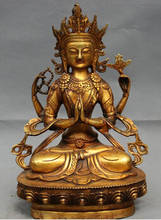 Бесплатная доставка <12 "Chines народная бронзовая позолоченная 4 руки Chenrezig Будда Кван-Инь статуя Бодхисаттвы 2024 - купить недорого