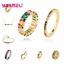 Fashion Style Colorful Crystals Finger Rings Necklace Bracelets 925 Sterling Silver Fashion Jewelry Sets For Wedding/Birthday 2024 - buy cheap