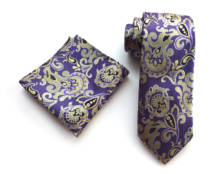 Designer's Men Necktie Set Purple Floral Ties with Woven Pocket Square for Wedding Party 2024 - buy cheap