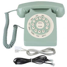 Старинный европейский виниловый стационарный телефон зеленого цвета с высоким разрешением и большими прозрачными кнопками 2024 - купить недорого