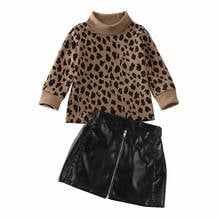 1-5Y Autumn Toddler Baby Kids Girls Clothes Sets Long Sleeve Leopard Print Tops Sweater+Zipper Mini Skirt Warm Outfits Sets 2024 - buy cheap