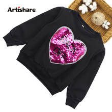 T-Shirts For Girls Heart Sequins T Shirt Girls Long Sleeve Kids Sweatshirt Soft Cotton Teen Clothes For Girls 6 8 10 12 14 2024 - buy cheap