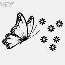 Volkrays Personality Car Sticker Butterfly Flower Accessories Reflective Waterproof Vinyl Decal Black/Silver,8cm*14cm 2024 - buy cheap