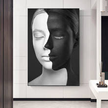 Abstracto retrato pintura preto e branco rostos arte da lona imagens para sala de estar arte da parede cartaz sem moldura decoração casa 2024 - compre barato