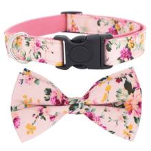 pink floral dog collar dog bowtie and leash set for pet dog cat 2024 - compre barato