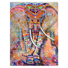 Pintura de diamante bricolagem 5d pintura de diamante quadrado completo bordado de elefante colorido ponto de cruz arte de casa animal africano da índia 2024 - compre barato