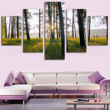 Impressão em tela hd moderna casa decoração pintura modular 5 painel sol árvores paisagem quadro da parede arte cartaz sala de estar fotos 2024 - compre barato