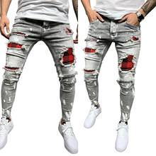 New Fashion Men´s Slim Ripped Patch Jeans, Stretch Tapered Leg Long Skinny Denim Pants for Casual and Street Shoot 2024 - buy cheap