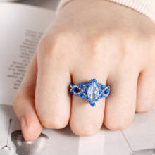 Criativo exagerado branco gota de água zircon cristal azul anéis para festa de noivado feminino jóias de casamento anel de mão acessórios 2024 - compre barato