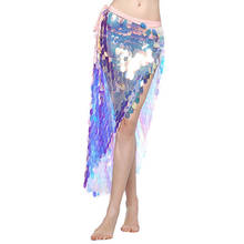 New Fashion Women Dance Wear Multicolor Over-Skirt Sequins Adjustable Wrap Belly Dance Hip Scarf Mermaid Squama (with shorts) 2024 - buy cheap