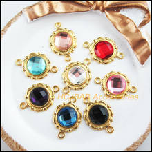 16Pcs Gold Color Flower Retro Round Mixed Crystal Charms Connectors 15x23mm 2024 - buy cheap