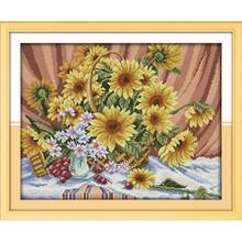 Вышивка крестом Joy Sunday Sunflower 14CT на холсте, набор для рукоделия, DMC Китайская вышивка крестом, вышивка, домашний декор, подарок 2024 - купить недорого