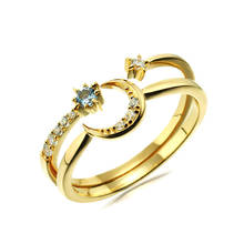 Anéis de prata esterlina para mulheres 925 coreana, estrela, lua, claro, zircônia cz, dourado, joias finas, presente de noivado 2024 - compre barato