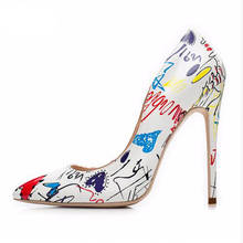 Size 42 Artistic Graffiti Printed Women Sexy Stiletto High Heels Ladies Wedding Party Pointed Toe Pumps European American Style 2024 - buy cheap