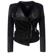 Jaqueta de couro ecológico feminina, casaco de couro ecológico preto preto, jaqueta de motocicleta para outono e inverno 2024 - compre barato