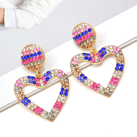 Wholesale ZA Heart-Shaped Dangling Drop Earrings Studded With Colorful Crystals Fine Pendientes Jewelry Accessories For Women 2022 - buy cheap