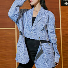 2021 Women Blazer Jacket Femme Loose Snake Print Blue Suit Coat Streetwear New Spring Autumn Fashion Gothic Tops Abrigo Mujer 2024 - buy cheap