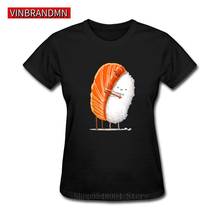 Japanese Fish T-Shirt Sushi Hug T Shirt Kawaii Graphic Women Tshirt Black O Neck Cotton Short Sleeves Plus Size Ladies Tee Shirt 2024 - buy cheap