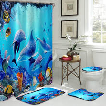 Cortina de ducha con diseño de delfín de mundo submarino, alfombrilla antideslizante para tapa de inodoro, decoración de baño, estilo oceánico 2024 - compra barato