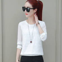 Blusa feminina renda manga comprida gola redonda, camiseta feminina estilo renda dd8160 2024 - compre barato