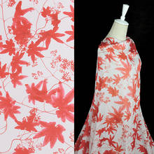 Red floral and leaves print silk blending cotton silk blended fabric 12momme 140cm width,SCT282 2024 - buy cheap