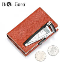 BISI GORO Anti Rfid Card Holder Coin Purse Men Women Change Purse Leather Money Bag Slim Small Pouch Mini Bag Metal Wallet Purse 2024 - buy cheap