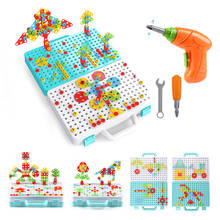 Conjunto de brinquedos, 189/316 peças, broca elétrica, mosaico 2d/3d, kit de quebra-cabeça com chave de fenda, haste educativa, bloco de construção, brinquedos 2024 - compre barato