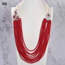 GG Jewelry-collar de 10 hebras de perlas blancas naturales, collar de circonia cúbica de Coral, joyería para mujer 2024 - compra barato