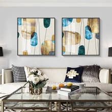 Guijarros de moda con forma de bloques de Color con líneas negras, pintura en lienzo, imágenes de pared para sala de estar, dormitorio y pasillo, decoración del hogar HD 2024 - compra barato