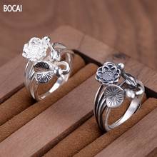 Bocai novo verdadeiro puro s925 prata mulher anel retro artesanato fosco rico e precioso anel de flor moda jóias 2024 - compre barato