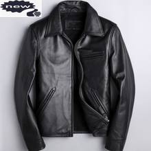 Cowhide Motorcycle Biker Men Slim Fit Short Coat Punk Rock Luxury Genuine Leather Jacket Business Casual Outwear 2024 - buy cheap