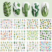 12 видов конструкций кактус водяные наклейки для ногтей зеленый Растительный лист водяные знаки хлопья слайдеры для ногтей тату дизайн ногтей украшение LABN1261-1272-1 2024 - купить недорого